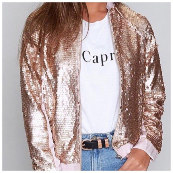 Boutique Jackets & Blazers - HPGold Sequin Bomber Jacket NWT